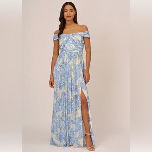 NWT Adrianna Papell Watercolor Floral Print Gown, Size 8